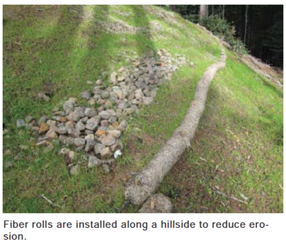 Fiber Rolls Installed Along a Hillside to Reduce Erosion